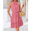 imageBTFBM Women 2025 Halter Neck Summer Dresses Casual Sleeveless Floral Polka Dot Print Ruffle Mini Boho Beach Sun DressPolka Dot Pink