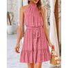 imageBTFBM Women 2025 Halter Neck Summer Dresses Casual Sleeveless Floral Polka Dot Print Ruffle Mini Boho Beach Sun DressPolka Dot Pink