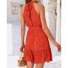 imageBTFBM Women 2025 Halter Neck Summer Dresses Casual Sleeveless Floral Polka Dot Print Ruffle Mini Boho Beach Sun DressPolka Dot Red