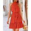 imageBTFBM Women 2025 Halter Neck Summer Dresses Casual Sleeveless Floral Polka Dot Print Ruffle Mini Boho Beach Sun DressPolka Dot Red