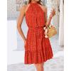 imageBTFBM Women 2025 Halter Neck Summer Dresses Casual Sleeveless Floral Polka Dot Print Ruffle Mini Boho Beach Sun DressPolka Dot Red