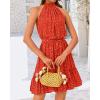 imageBTFBM Women 2025 Halter Neck Summer Dresses Casual Sleeveless Floral Polka Dot Print Ruffle Mini Boho Beach Sun DressPolka Dot Red