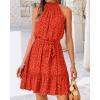 imageBTFBM Women 2025 Halter Neck Summer Dresses Casual Sleeveless Floral Polka Dot Print Ruffle Mini Boho Beach Sun DressPolka Dot Red