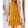 imageBTFBM Women 2025 Halter Neck Summer Dresses Casual Sleeveless Floral Polka Dot Print Ruffle Mini Boho Beach Sun DressPolka Dot Yellow