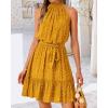 imageBTFBM Women 2025 Halter Neck Summer Dresses Casual Sleeveless Floral Polka Dot Print Ruffle Mini Boho Beach Sun DressPolka Dot Yellow