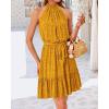 imageBTFBM Women 2025 Halter Neck Summer Dresses Casual Sleeveless Floral Polka Dot Print Ruffle Mini Boho Beach Sun DressPolka Dot Yellow