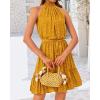 imageBTFBM Women 2025 Halter Neck Summer Dresses Casual Sleeveless Floral Polka Dot Print Ruffle Mini Boho Beach Sun DressPolka Dot Yellow