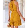 imageBTFBM Women 2025 Halter Neck Summer Dresses Casual Sleeveless Floral Polka Dot Print Ruffle Mini Boho Beach Sun DressPolka Dot Yellow