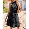 imageBTFBM Women 2025 Halter Neck Summer Dresses Casual Sleeveless Floral Polka Dot Print Ruffle Mini Boho Beach Sun DressSolid Black