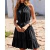 imageBTFBM Women 2025 Halter Neck Summer Dresses Casual Sleeveless Floral Polka Dot Print Ruffle Mini Boho Beach Sun DressSolid Black