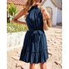 imageBTFBM Women 2025 Halter Neck Summer Dresses Casual Sleeveless Floral Polka Dot Print Ruffle Mini Boho Beach Sun DressSolid Dark Blue