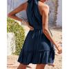 imageBTFBM Women 2025 Halter Neck Summer Dresses Casual Sleeveless Floral Polka Dot Print Ruffle Mini Boho Beach Sun DressSolid Dark Blue