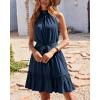 imageBTFBM Women 2025 Halter Neck Summer Dresses Casual Sleeveless Floral Polka Dot Print Ruffle Mini Boho Beach Sun DressSolid Dark Blue