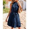 imageBTFBM Women 2025 Halter Neck Summer Dresses Casual Sleeveless Floral Polka Dot Print Ruffle Mini Boho Beach Sun DressSolid Dark Blue