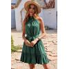imageBTFBM Women 2025 Halter Neck Summer Dresses Casual Sleeveless Floral Polka Dot Print Ruffle Mini Boho Beach Sun DressSolid Grey Green