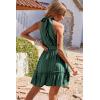 imageBTFBM Women 2025 Halter Neck Summer Dresses Casual Sleeveless Floral Polka Dot Print Ruffle Mini Boho Beach Sun DressSolid Grey Green