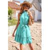 imageBTFBM Women 2025 Halter Neck Summer Dresses Casual Sleeveless Floral Polka Dot Print Ruffle Mini Boho Beach Sun DressSolid Lake Blue