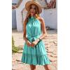 imageBTFBM Women 2025 Halter Neck Summer Dresses Casual Sleeveless Floral Polka Dot Print Ruffle Mini Boho Beach Sun DressSolid Lake Blue