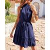 imageBTFBM Women 2025 Halter Neck Summer Dresses Casual Sleeveless Floral Polka Dot Print Ruffle Mini Boho Beach Sun DressSolid Navy