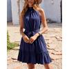 imageBTFBM Women 2025 Halter Neck Summer Dresses Casual Sleeveless Floral Polka Dot Print Ruffle Mini Boho Beach Sun DressSolid Navy