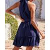 imageBTFBM Women 2025 Halter Neck Summer Dresses Casual Sleeveless Floral Polka Dot Print Ruffle Mini Boho Beach Sun DressSolid Navy