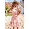 imageBTFBM Women 2025 Halter Neck Summer Dresses Casual Sleeveless Floral Polka Dot Print Ruffle Mini Boho Beach Sun DressSolid Pink
