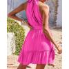 imageBTFBM Women 2025 Halter Neck Summer Dresses Casual Sleeveless Floral Polka Dot Print Ruffle Mini Boho Beach Sun DressSolid Rose Pink
