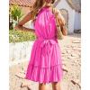imageBTFBM Women 2025 Halter Neck Summer Dresses Casual Sleeveless Floral Polka Dot Print Ruffle Mini Boho Beach Sun DressSolid Rose Pink