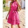 imageBTFBM Women 2025 Halter Neck Summer Dresses Casual Sleeveless Floral Polka Dot Print Ruffle Mini Boho Beach Sun DressSolid Rose Red