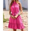 imageBTFBM Women 2025 Halter Neck Summer Dresses Casual Sleeveless Floral Polka Dot Print Ruffle Mini Boho Beach Sun DressSolid Rose Red