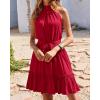 imageBTFBM Women 2025 Halter Neck Summer Dresses Casual Sleeveless Floral Polka Dot Print Ruffle Mini Boho Beach Sun DressSolid Wine Red