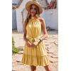 imageBTFBM Women 2025 Halter Neck Summer Dresses Casual Sleeveless Floral Polka Dot Print Ruffle Mini Boho Beach Sun DressSolid Yellow