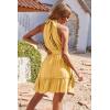 imageBTFBM Women 2025 Halter Neck Summer Dresses Casual Sleeveless Floral Polka Dot Print Ruffle Mini Boho Beach Sun DressSolid Yellow