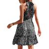 imageBTFBM Women 2025 Halter Neck Summer Dresses Casual Sleeveless Floral Polka Dot Print Ruffle Mini Boho Beach Sun DressWhite Dot Black