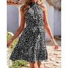 imageBTFBM Women 2025 Halter Neck Summer Dresses Casual Sleeveless Floral Polka Dot Print Ruffle Mini Boho Beach Sun DressWhite Dot Black