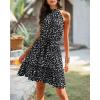 imageBTFBM Women 2025 Halter Neck Summer Dresses Casual Sleeveless Floral Polka Dot Print Ruffle Mini Boho Beach Sun DressWhite Dot Black