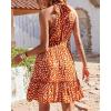imageBTFBM Women 2025 Halter Neck Summer Dresses Casual Sleeveless Floral Polka Dot Print Ruffle Mini Boho Beach Sun DressWhite Dot Red
