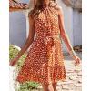 imageBTFBM Women 2025 Halter Neck Summer Dresses Casual Sleeveless Floral Polka Dot Print Ruffle Mini Boho Beach Sun DressWhite Dot Red