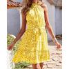 imageBTFBM Women 2025 Halter Neck Summer Dresses Casual Sleeveless Floral Polka Dot Print Ruffle Mini Boho Beach Sun DressWhite Dot Yellow