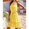 imageBTFBM Women 2025 Halter Neck Summer Dresses Casual Sleeveless Floral Polka Dot Print Ruffle Mini Boho Beach Sun DressWhite Dot Yellow
