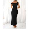 imageBTFBM Women 2025 Summer One Shoulder Bodycon Ruched Maxi Dresses Slit Mesh Long Formal Cocktail Wedding Guest DressBlack