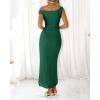 imageBTFBM Women 2025 Summer One Shoulder Bodycon Ruched Maxi Dresses Slit Mesh Long Formal Cocktail Wedding Guest DressDark Green