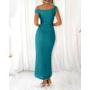 imageBTFBM Women 2025 Summer One Shoulder Bodycon Ruched Maxi Dresses Slit Mesh Long Formal Cocktail Wedding Guest DressLake Blue