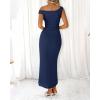 imageBTFBM Women 2025 Summer One Shoulder Bodycon Ruched Maxi Dresses Slit Mesh Long Formal Cocktail Wedding Guest DressNavy