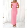 imageBTFBM Women 2025 Summer One Shoulder Bodycon Ruched Maxi Dresses Slit Mesh Long Formal Cocktail Wedding Guest DressPink