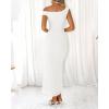 imageBTFBM Women 2025 Summer One Shoulder Bodycon Ruched Maxi Dresses Slit Mesh Long Formal Cocktail Wedding Guest DressWhite