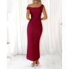 imageBTFBM Women 2025 Summer One Shoulder Bodycon Ruched Maxi Dresses Slit Mesh Long Formal Cocktail Wedding Guest DressWine Red
