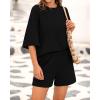 imageBTFBM Women Summer 2 Piece Outfits 2025 Matching Set Casual 34 Sleeve Tops Elastic Waist Shorts Lounge Sets With PocketBlack