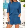 imageBTFBM Women Summer 2 Piece Outfits 2025 Matching Set Casual 34 Sleeve Tops Elastic Waist Shorts Lounge Sets With PocketBlue
