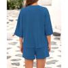 imageBTFBM Women Summer 2 Piece Outfits 2025 Matching Set Casual 34 Sleeve Tops Elastic Waist Shorts Lounge Sets With PocketBlue